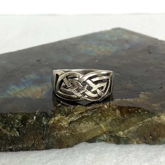 Sterling Silver 925 Celtic Knot Unisex 11MM Wide Band Ring Sz 12 - Picture 11 of 15
